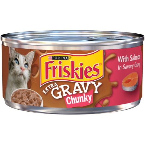 Friskies Extra Gravy Chunky with Salmon in Savory Gravy Canned Cat Food 5.5-oz, Case of 24.