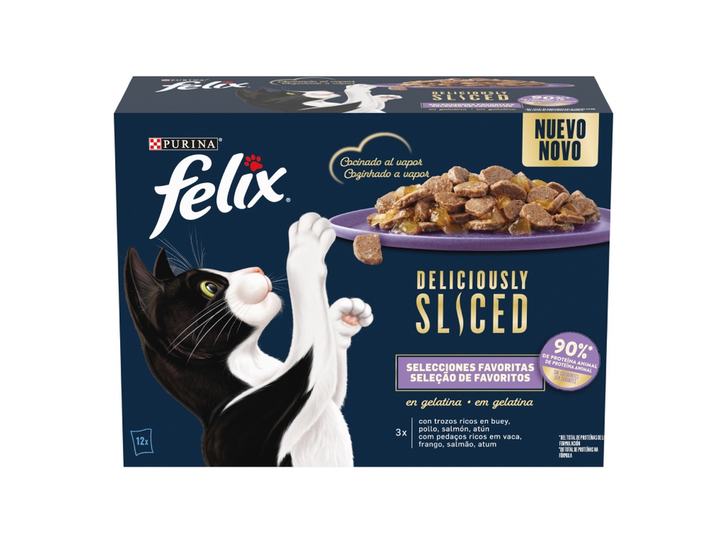 Comida Húmida Para Gato Felix Deliciously Sliced Favoritos 12x80g.