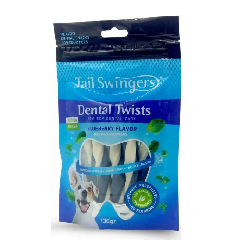 Tail Swingers Dental Twists BlueBerry Flavor For small dogs 100G