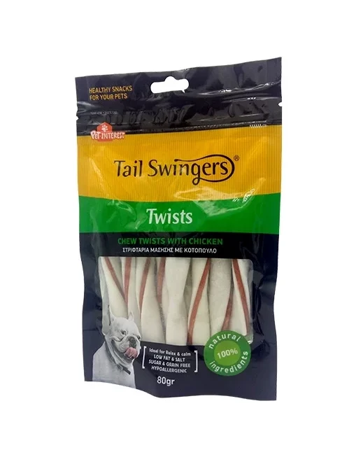 Tail Swingers Twists Chew twists with chicken for small dogs 80G