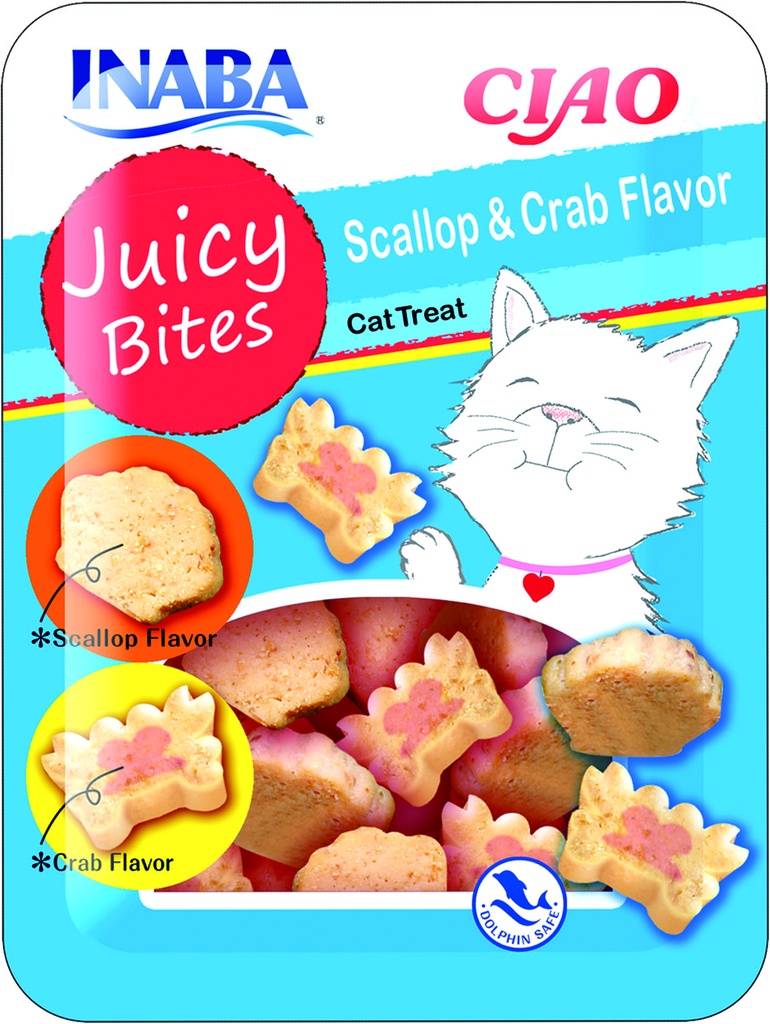 INABA Juicy Bites Grain-Free  Soft  Moist  Chewy Cat Treats with Vitamin E and Green Tea Extract  0.4 Ounces per Pouch  3 Pouches  Fish and Clam