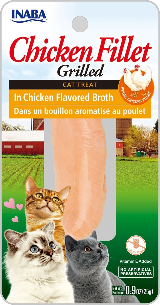 INABA Premium Hand-Cut Grilled Chicken Fillet Cat Treats W Vitamin E  0.9 Oz  Chicken Broth