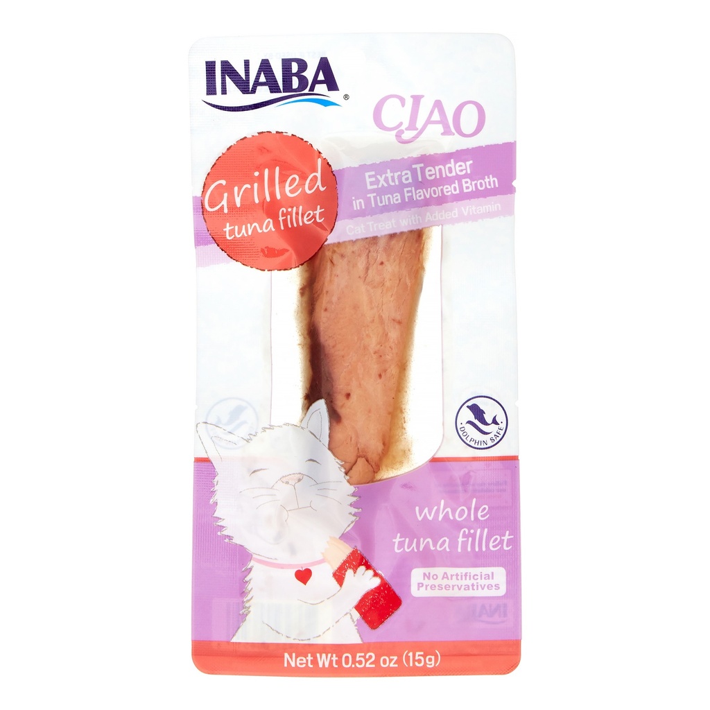 INABA Premium Hand-Cut Grilled Tuna Fillet Cat Treats W Vitamin E  0.52 Oz  Xtr Tender Tuna